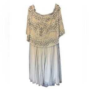 NWT Maya Deluxe Silver Gray Tulle Beaded Dress with Overlay Off the Shoulder 14